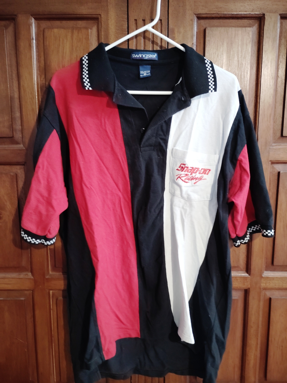 Vintage Men's Snap-on Racing Colorblock Polo Shirt - Red, Black & White